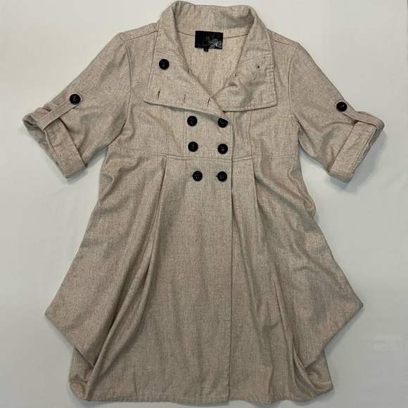 Katie Half sleeve Double Breasted Pea Coat, Beige, Size Small - Picture 2 of 8